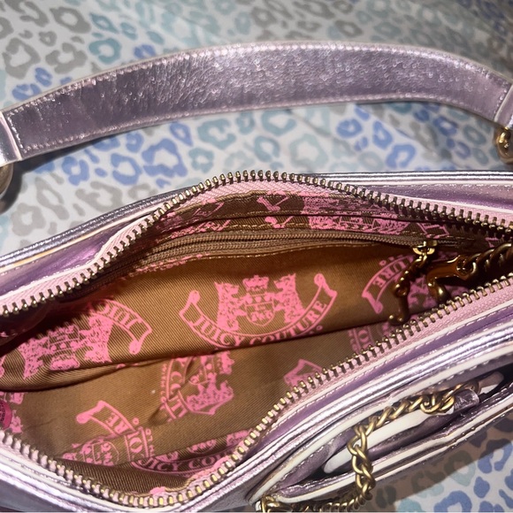 Vintage Pink Silver Juicy Couture Purse Y2K Shoulder Bag Handbag Satchel Heart - Picture 5 of 12